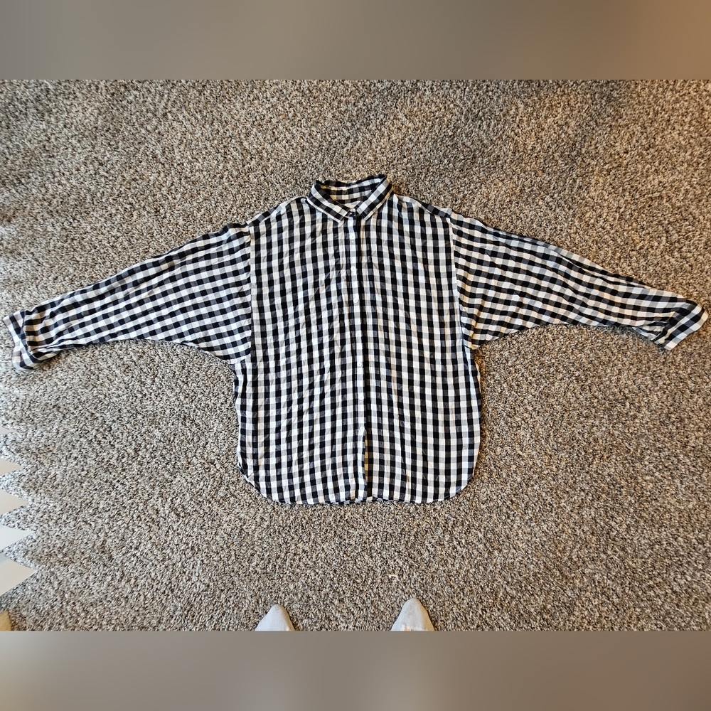 LOFT Black and White Gingham Button-Down Shirt